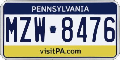 PA license plate MZW8476
