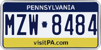 PA license plate MZW8484