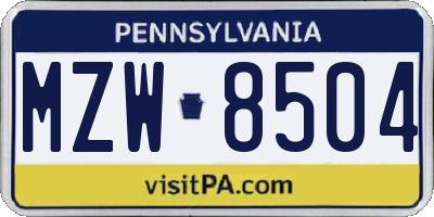 PA license plate MZW8504
