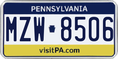 PA license plate MZW8506