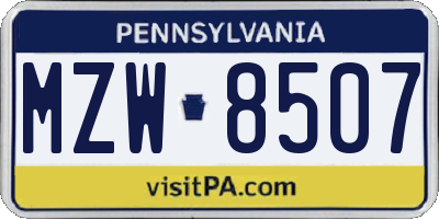 PA license plate MZW8507