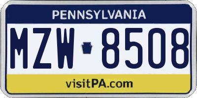 PA license plate MZW8508