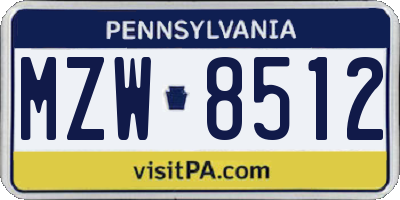 PA license plate MZW8512