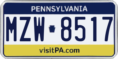 PA license plate MZW8517