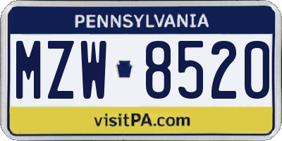 PA license plate MZW8520