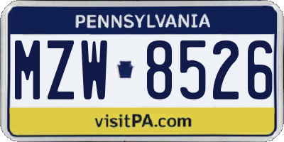 PA license plate MZW8526