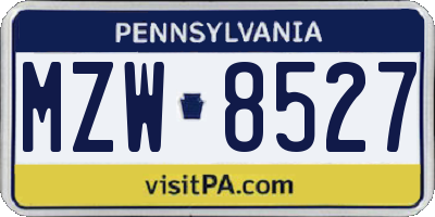 PA license plate MZW8527