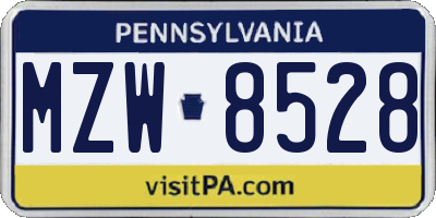 PA license plate MZW8528