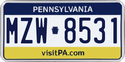 PA license plate MZW8531