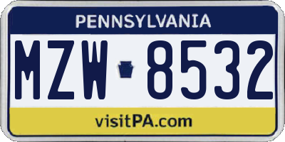 PA license plate MZW8532