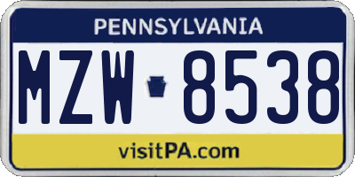 PA license plate MZW8538