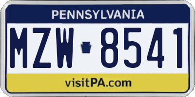 PA license plate MZW8541
