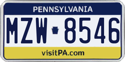 PA license plate MZW8546