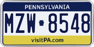 PA license plate MZW8548