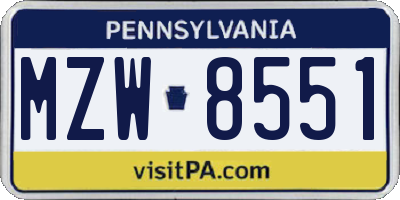 PA license plate MZW8551