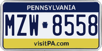 PA license plate MZW8558