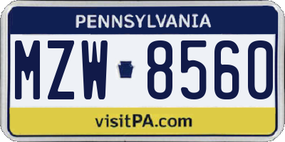 PA license plate MZW8560