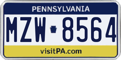 PA license plate MZW8564