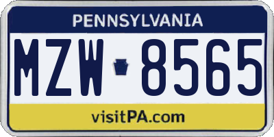 PA license plate MZW8565