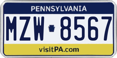 PA license plate MZW8567