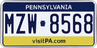 PA license plate MZW8568