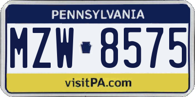 PA license plate MZW8575