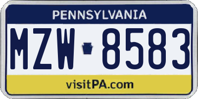 PA license plate MZW8583
