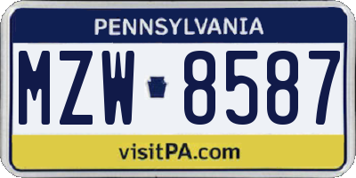 PA license plate MZW8587