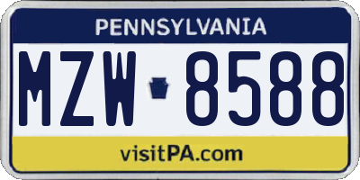PA license plate MZW8588