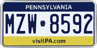 PA license plate MZW8592