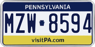 PA license plate MZW8594