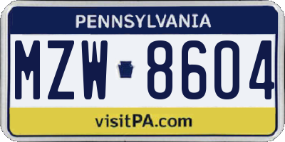 PA license plate MZW8604