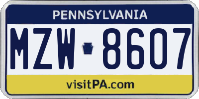 PA license plate MZW8607