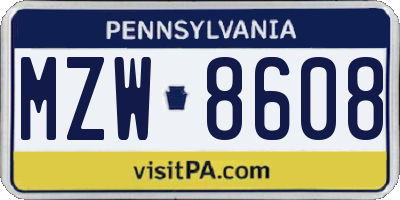 PA license plate MZW8608