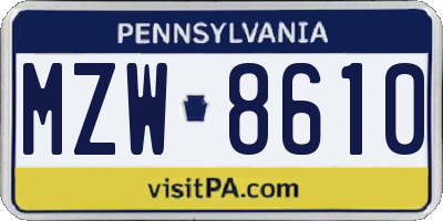 PA license plate MZW8610