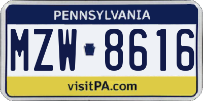 PA license plate MZW8616