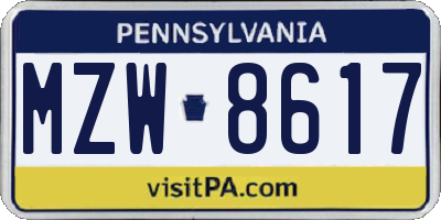 PA license plate MZW8617