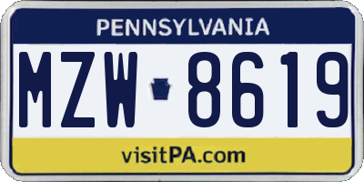PA license plate MZW8619