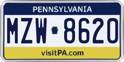 PA license plate MZW8620