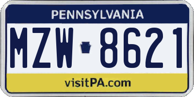 PA license plate MZW8621