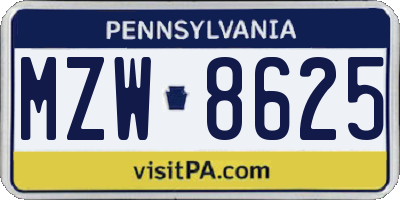 PA license plate MZW8625