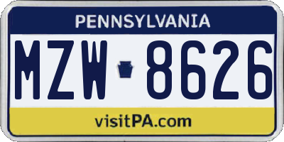 PA license plate MZW8626