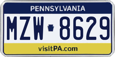 PA license plate MZW8629