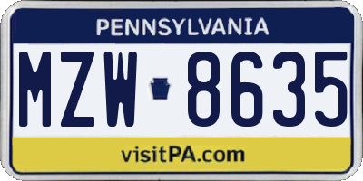 PA license plate MZW8635