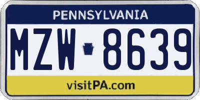 PA license plate MZW8639