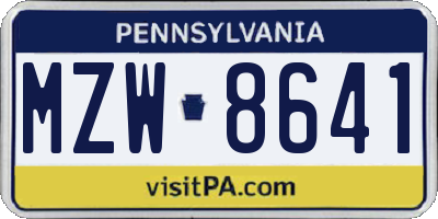 PA license plate MZW8641