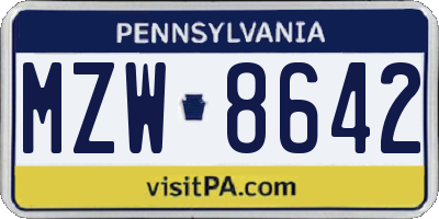 PA license plate MZW8642