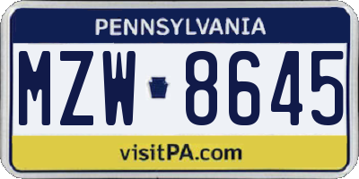 PA license plate MZW8645