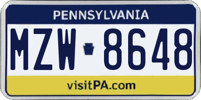 PA license plate MZW8648