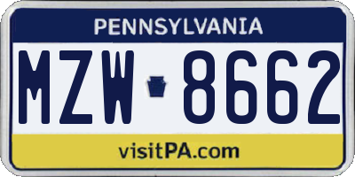 PA license plate MZW8662